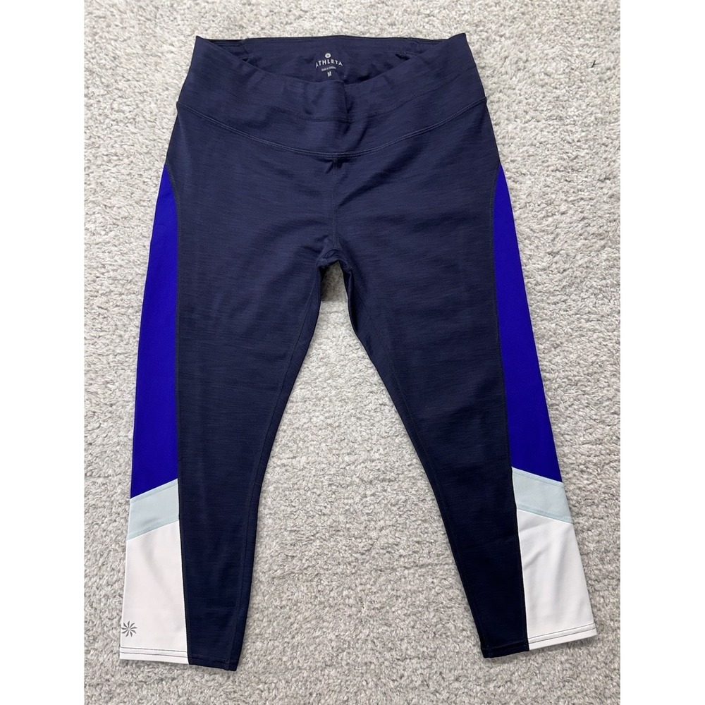 Athleta Colorblock Sonar Capri Women's M Leggings Athletic‎ Navy Blue Aqua crop